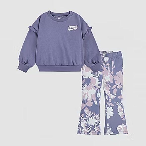 NWT Nike Girls Lavender Sweatshirt and Floral Pants Ensemble Size 4T - Picture 10 of 11